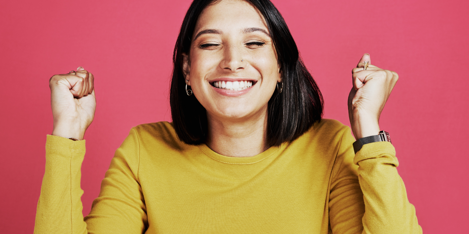 Woman happy and proud of herself.