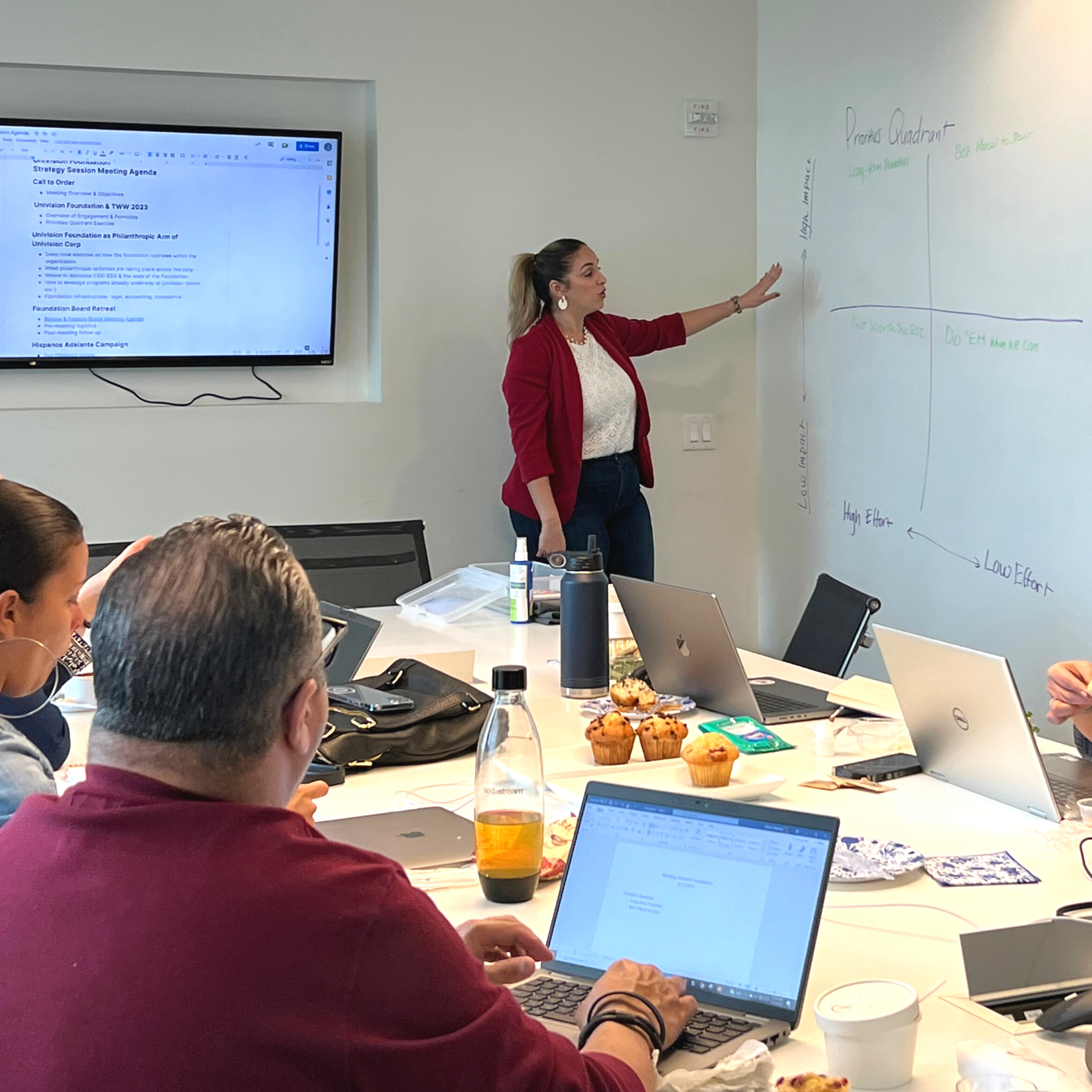 The Win Woman team hosting a strategic meeting with client.